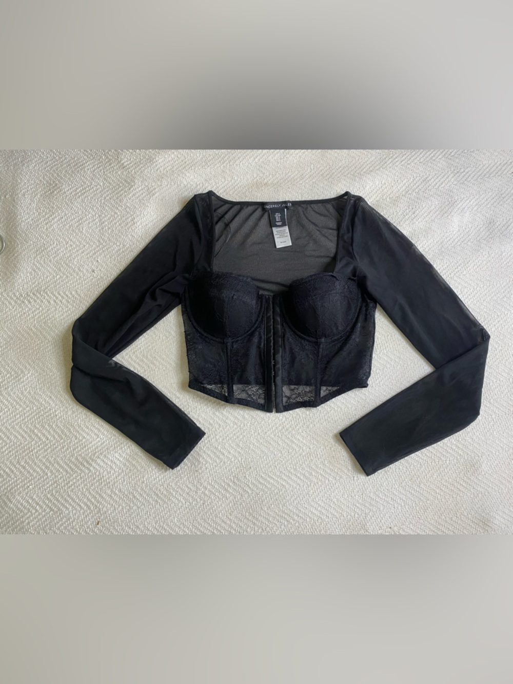 Sincerly Jules Black Sheer Mesh Top with Branded Neckline